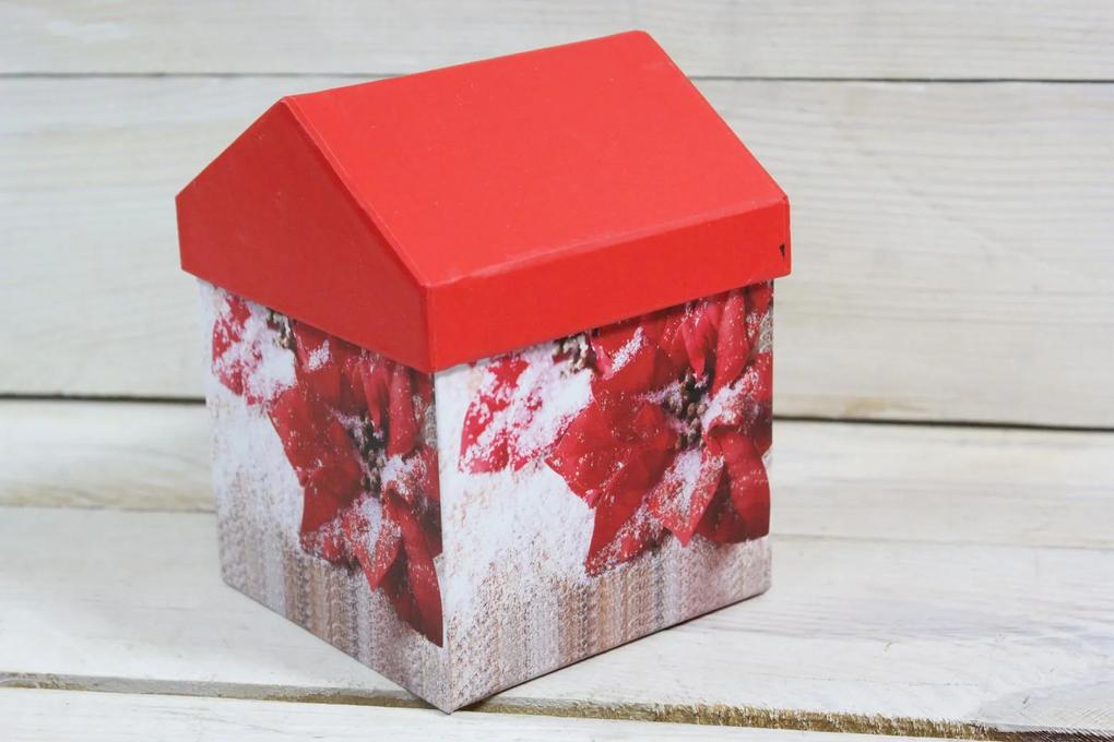Ozdobná krabica domček s vianočným motívom 2. (10x13x10 cm)