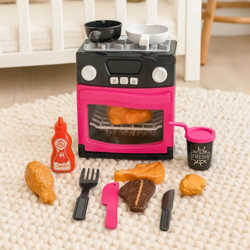 LEAN Toys Hračka sporák s rúrou jedenie svetlá zvuky ružová