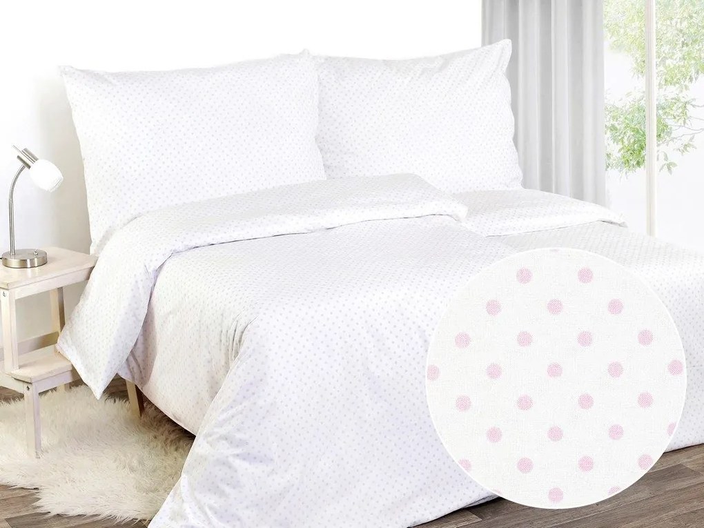 Škodák Luxusné bavlnené obliečky - Perkál BP-728 - Ružové bodky na bielom - Jednolôžko 140 x 200 cm