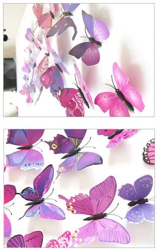PIPPER | PIPPER. Samolepka na stenu "Realistické plastové 3D Motýle - Fialové" 12ks 5-12 cm