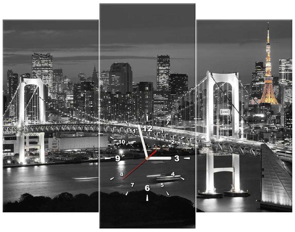 Gario Obraz s hodinami Most Tokyo Bay - 3 dielny Rozmery: 80 x 40 cm