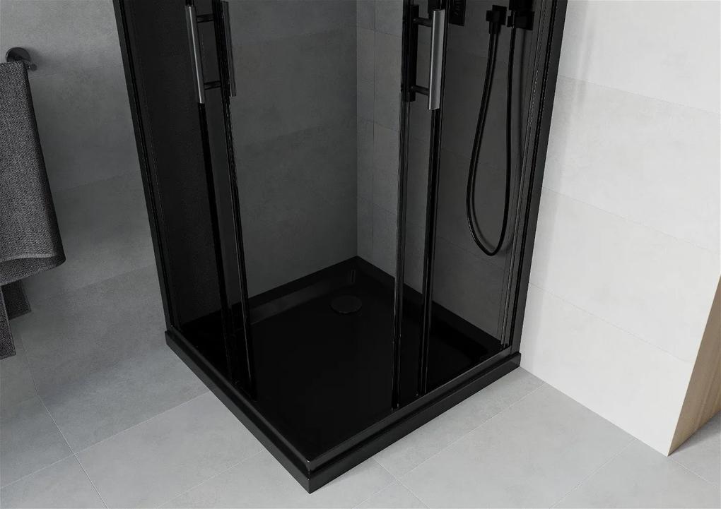 Mexen Rio, štvorcový sprchovací kút 80(dvere)x80(dvere)x190 cm, 5mm šedé sklo, čierny profil + čierna sprchová vanička SLIM, 860-080-080-70-40-4070B