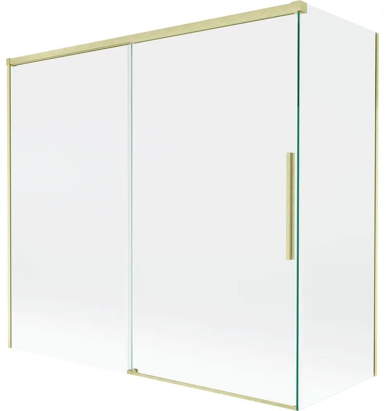 Mexen Rox, 2-krídlová posuvná vaňová zástena 170 + 75 x 150 cm, 8mm číre sklo, zlatý matný profil, 8C9-170-075-55-00