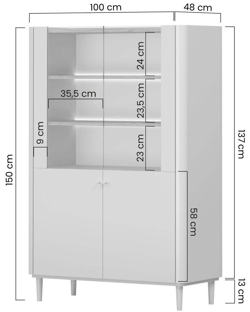Vitrína Elivo 100 cm dvojdverová na nožičkách - eukalyptus / dub baltic dune