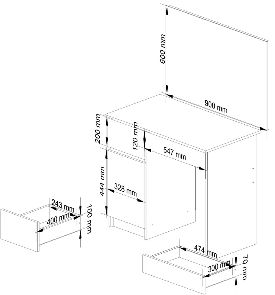 Toaletný stolík Parijat (dub sonoma) (so zrkadlom) (L). Akcia -19%. Vlastná spoľahlivá doprava až k Vám domov. 1128840