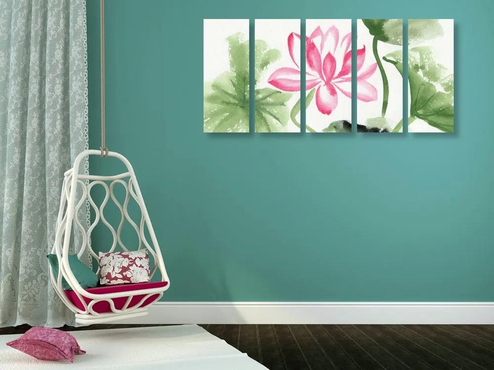 5-dielny obraz akvarelový lotosový kvet