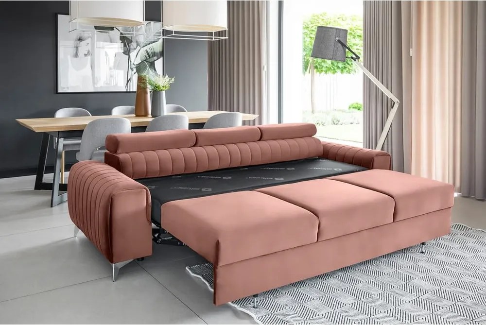 Ružová zamatová rozkladacia pohovka 261 cm Laurence – ELTAP