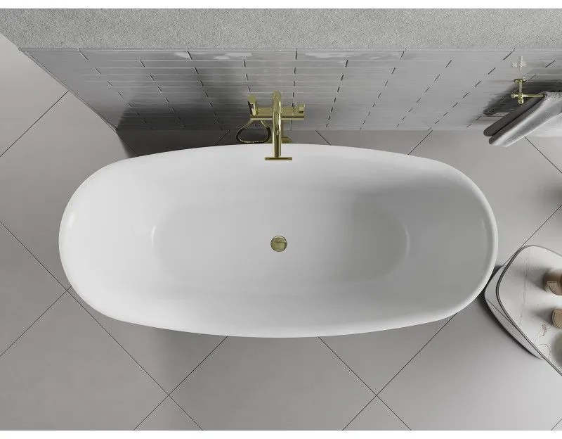 Mexen Luvo Slim, voľne stojaca vaňa 170 × 75 cm, biela-čierna, zlatý lesklý prepad, 52801707575-50