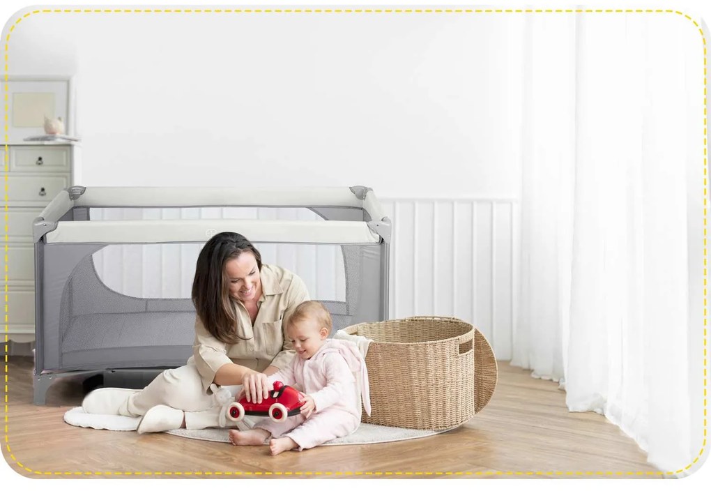 Ricokids Cestovná postieľka + matrac + taška125 x 65 x 78 cm RK-240 svetlosivá
