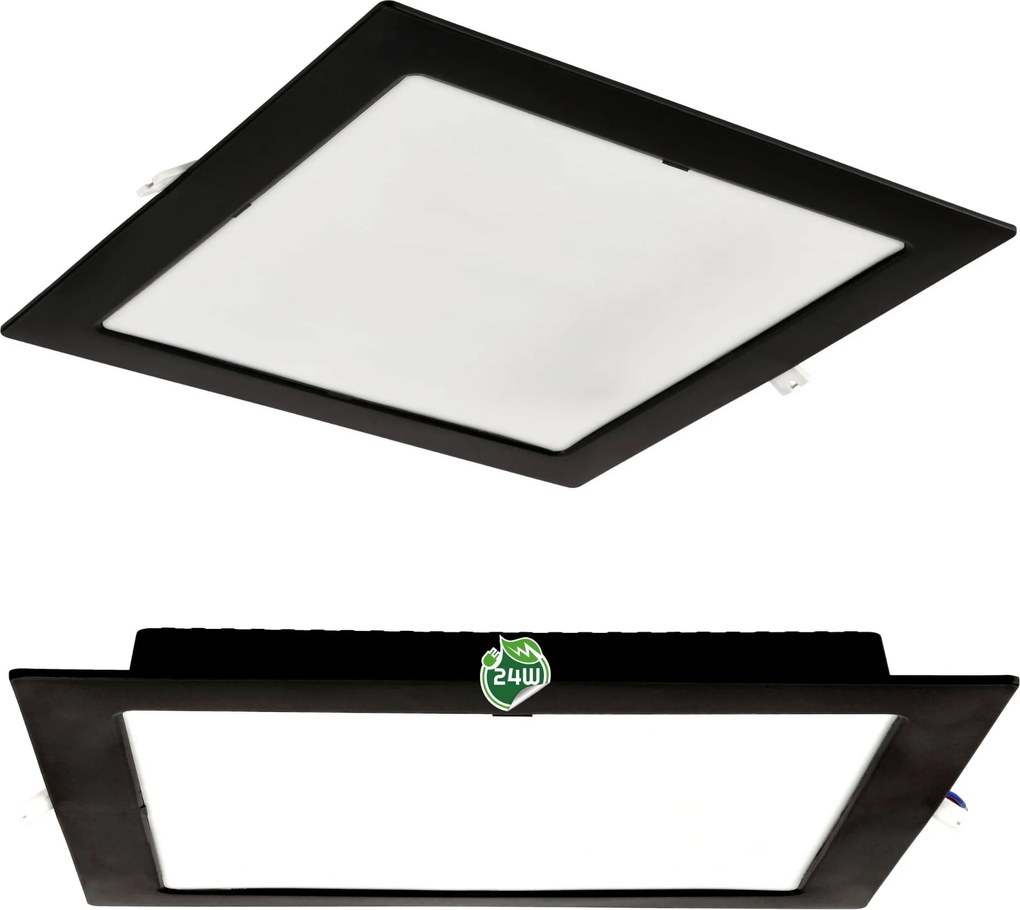BERGE Štvorcový LED panel zapustený čierny - 24W - PC - neutrálna biela