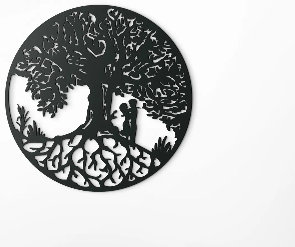 drevko Drevený obraz Strom života so zaľúbencami Rozmer obrazu: 44,5 x 44,5 cm, Farba dekorácie: Čierna