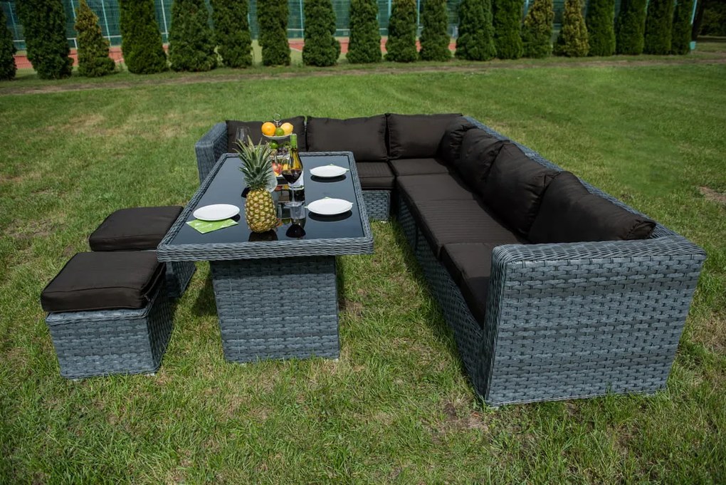 ZÁHRADNÝ SET MAESTOSO ŠEDÝ 288 x 223 cm + STÔL + 2 x TABURET