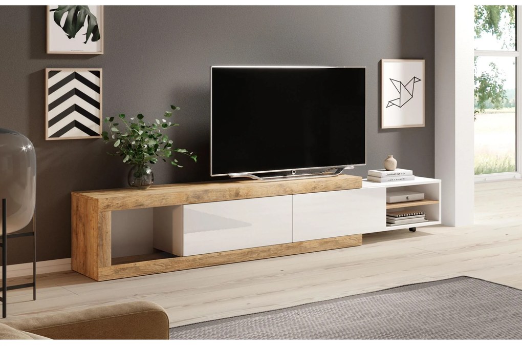 TV stolík Sophia Typ 40 (dub samda + biela + lesk biely). Akcia -11%. Vlastná spoľahlivá doprava až k Vám domov. 1030603