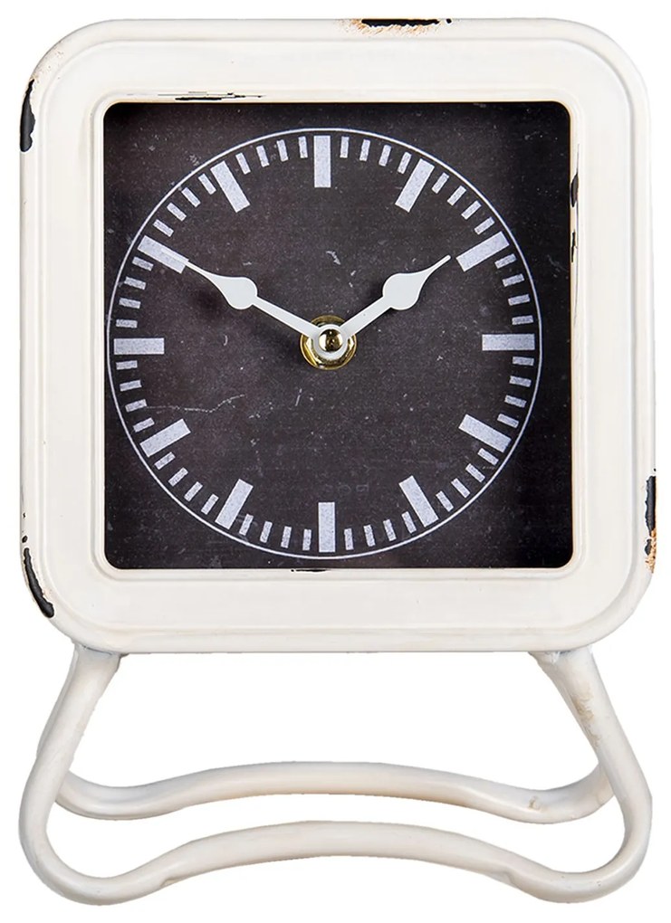 Biele kovové stolové hodiny s patinou - 16 * 5 * 22 cm