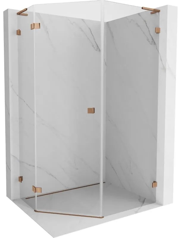 Mexen Lunar, L päťuholníkový sprchový kút naklápací doľava 80 x 100 cm, 8mm číre sklo, profil ružové zlato, 831L-080L-100P-60-00-L