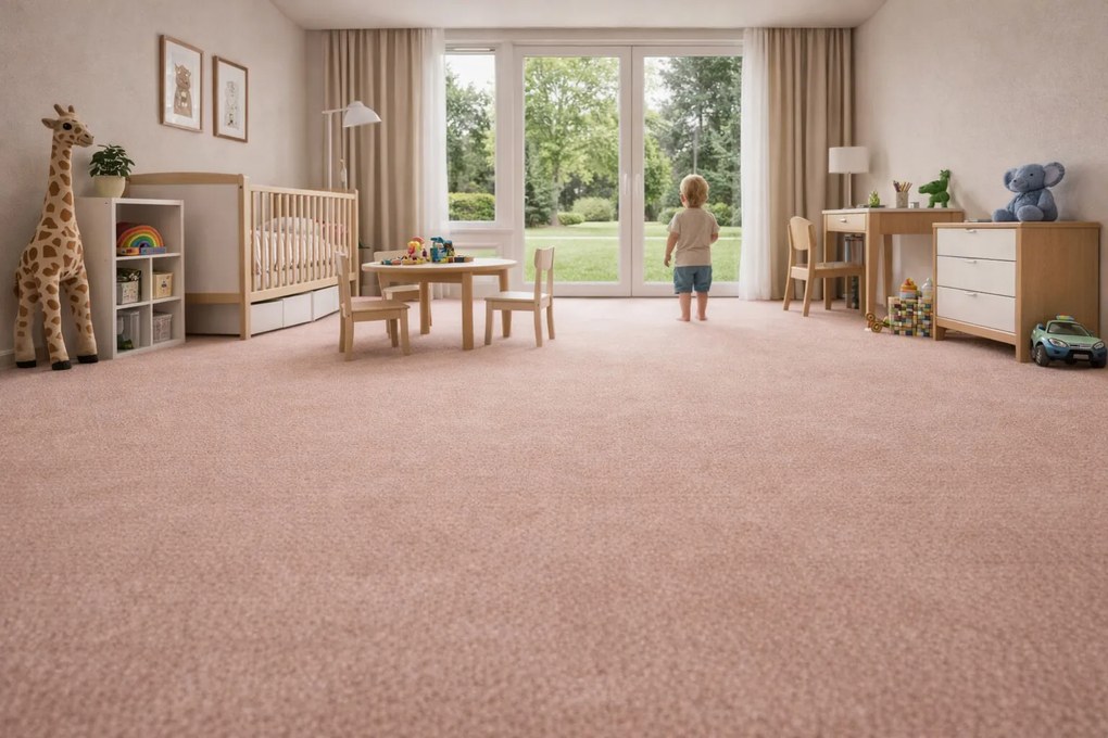 Metrážny koberec Bingo 1P14 ružový, na mieru, šíře 4m, ružová, filc, chodba / predsieň, Vorwerk