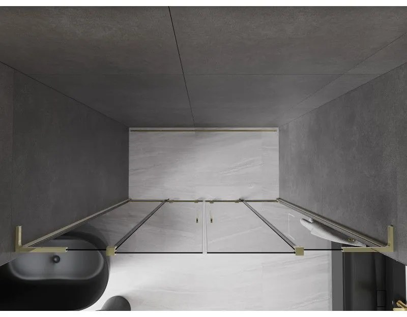 Mexen Velar L Duo, posuvné sprchové dvere do otvoru 200 cm, 8mm šedé sklo, zlatá lesklá, 871-200-003-42-50