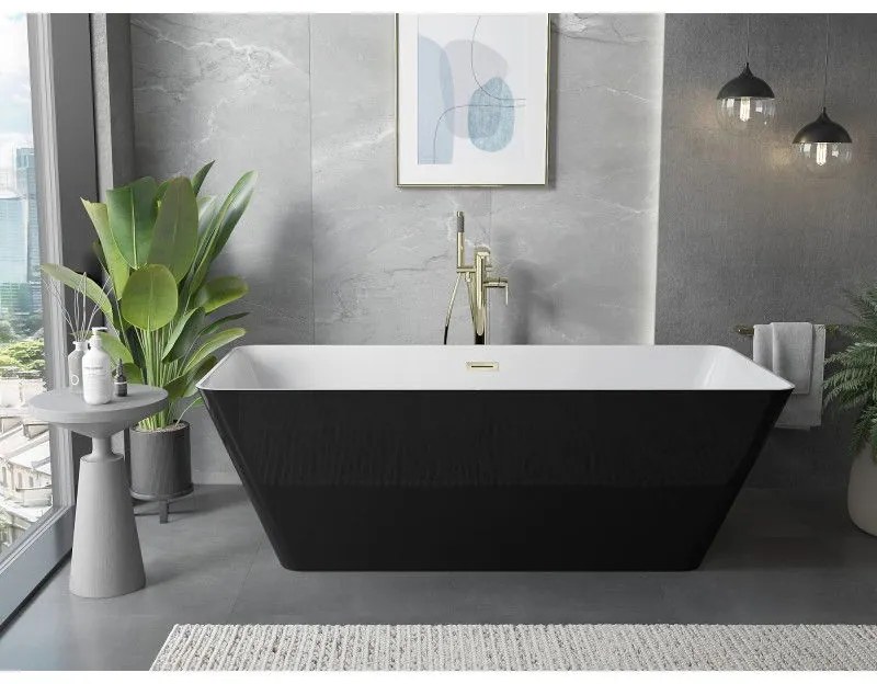 Mexen Velo Slim, voľne stojaca vaňa 170 × 75 cm, biela lesklá, zlatý lesklý prepad, 52811707500-50