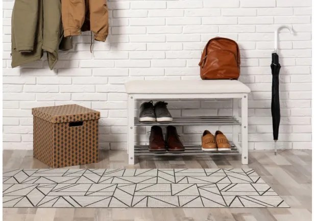 Behúň SIZAL FLOORLUX 20605 trojuholníky geometrický - strieborný, čierny