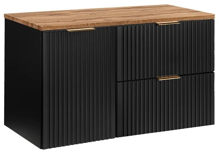 Závesná skrinka pod umývadlo Casad s doskou a košom na bielizeň 100 cm čierna/dub wotan