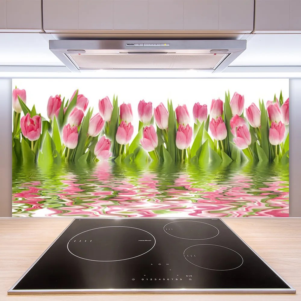 Sklenený obklad Do kuchyne Tulipány rastlina príroda 125x50 cm