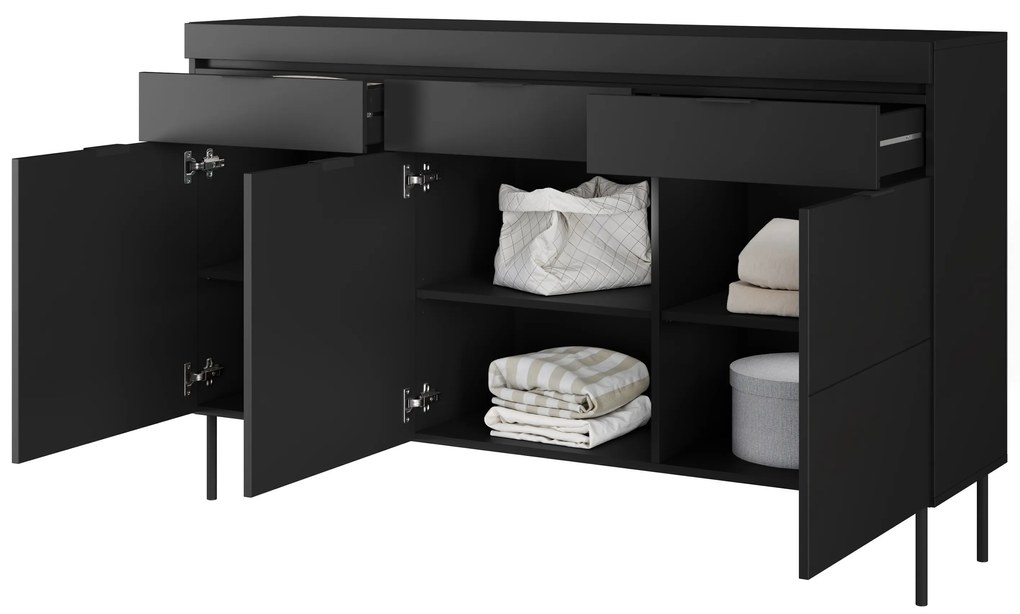 Komoda Sentia 157 cm s 3 zásuvkami - čierna / čierna