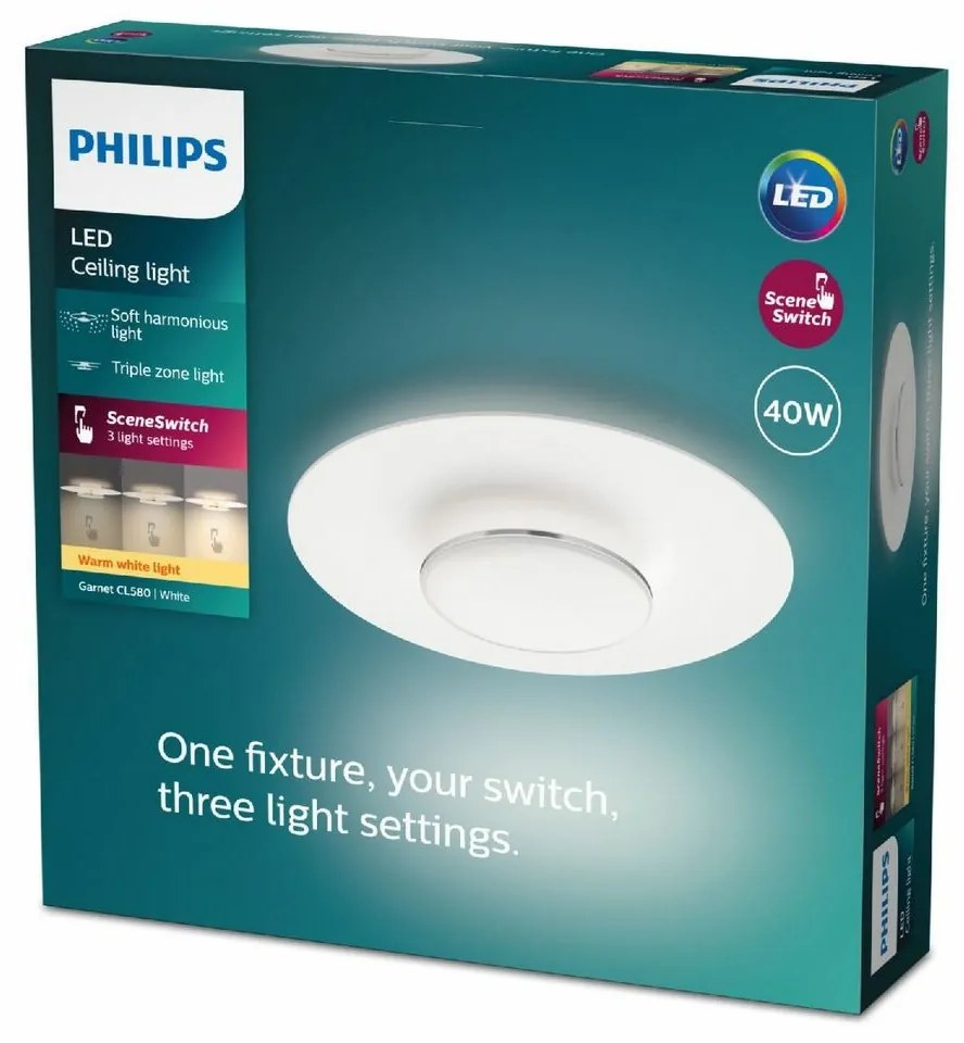 Philips 8720169195257 stropné LED svietidlo Garnet, biela, 1x 40 W 4200lm 2700K IP20