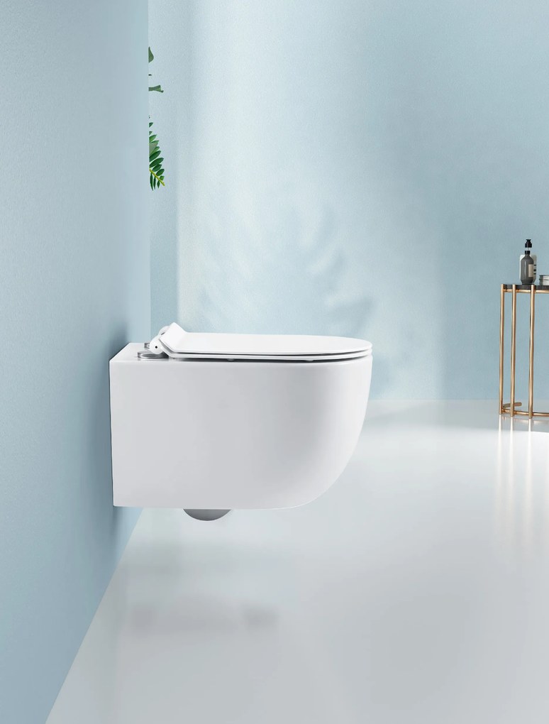 Cerano Felci, závesná WC misa Rimless 525x360x355 mm + UF toaletné sedátko, biela lesklá, CER-CER-417377