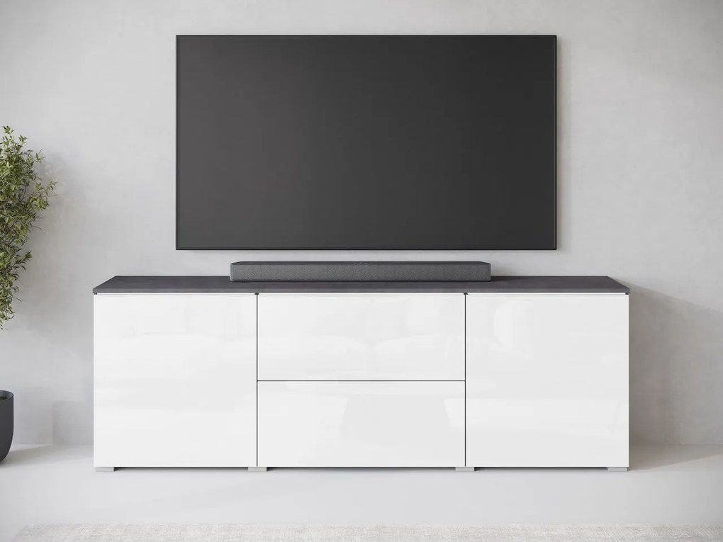 TV skrinka Sawoti 181, Farby: matera / biely lesk, Osvetlenie: osvetlenie LED biele