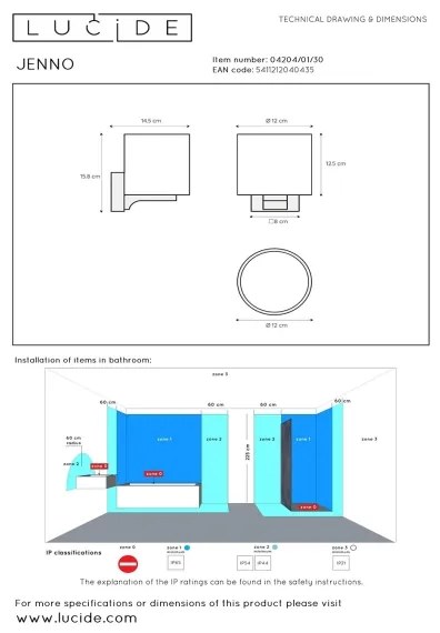 Lucide 04204/01/30 - Kúpeľňové nástenné svietidlo JENNO 1xG9/33W/230V IP44