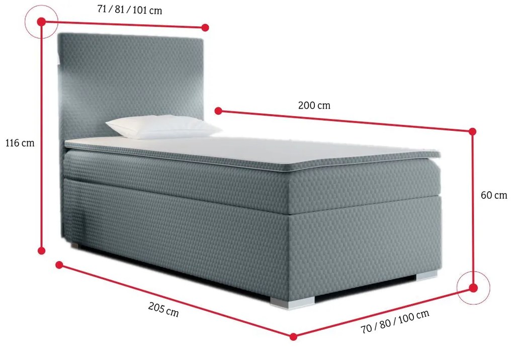 Čalúnená posteľ boxspring RENATA + topper - sawana pik honey 05 / pravá / 80x200