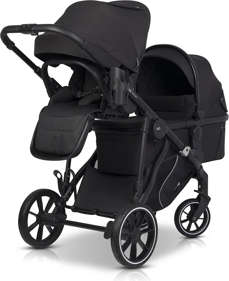 Súrodenecký kočík EasyGo Duoflex Ebony Black, 2 športové časti , 1 hlboká vanička