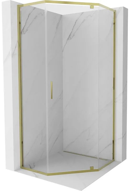 Mexen Exo, päťuholníkový výklopný sprchový kút 80 x 80 cm, číre sklo, zlatá, 812-080-080-50-00
