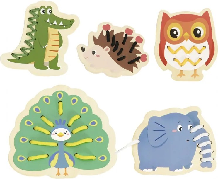 Navliekanie drevených zvieratiek na šnúrky – 10 ks