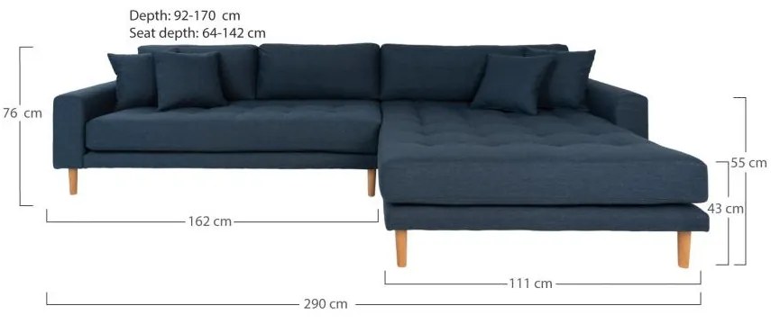 House Nordic - Elegantná rohová pohovka LIDO LOUNGE 290 cm, modrá pravá