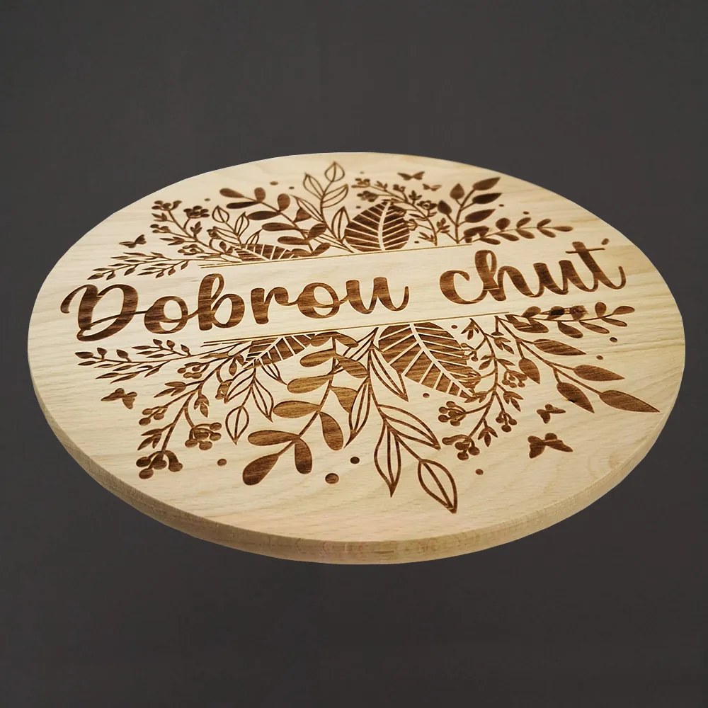 AMADEA Drevená otočná doštička s textom a listami, masívne drevo, 35 cm