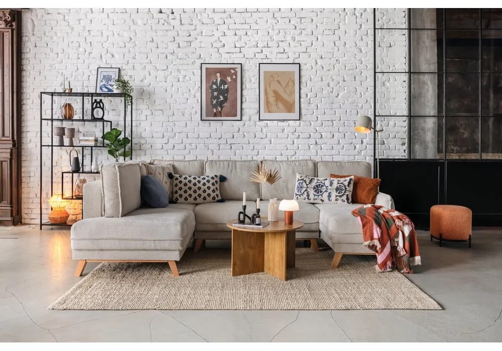 Zelená menčestrová rozkladacia rohová pohovka (pravý roh/do tvaru "U") Tori – Bonami Selection