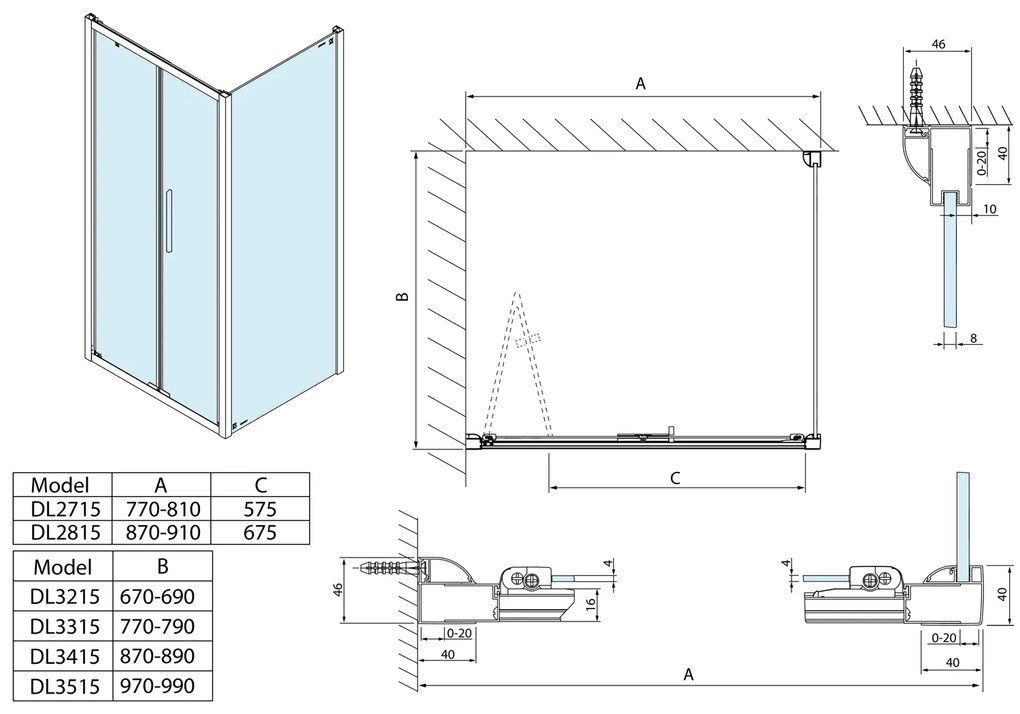 Polysan Polysan, Lucis Line obdĺžniková sprchová zástena 900x800mm L/P varianta, DL2815DL3315
