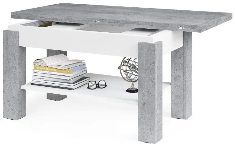 BRAVO betón / biely, rozkladací konferenčný stolík s poličkou