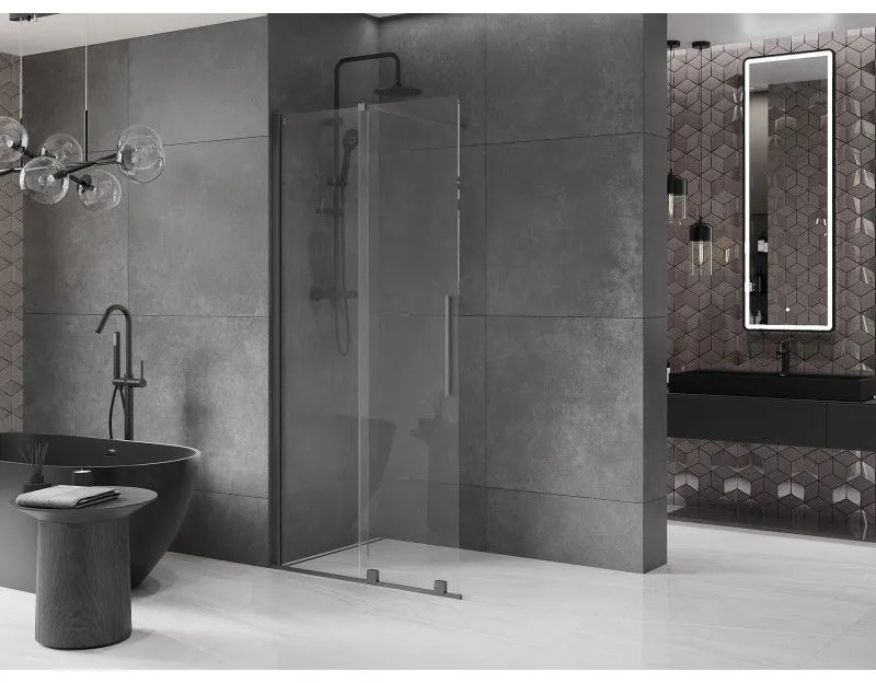 Mexen Velar, sprchová zástena s posuvnými dverami Walk-in 75 x 200 cm, 8mm číre sklo, brúsený grafit, 871-075-000-03-95
