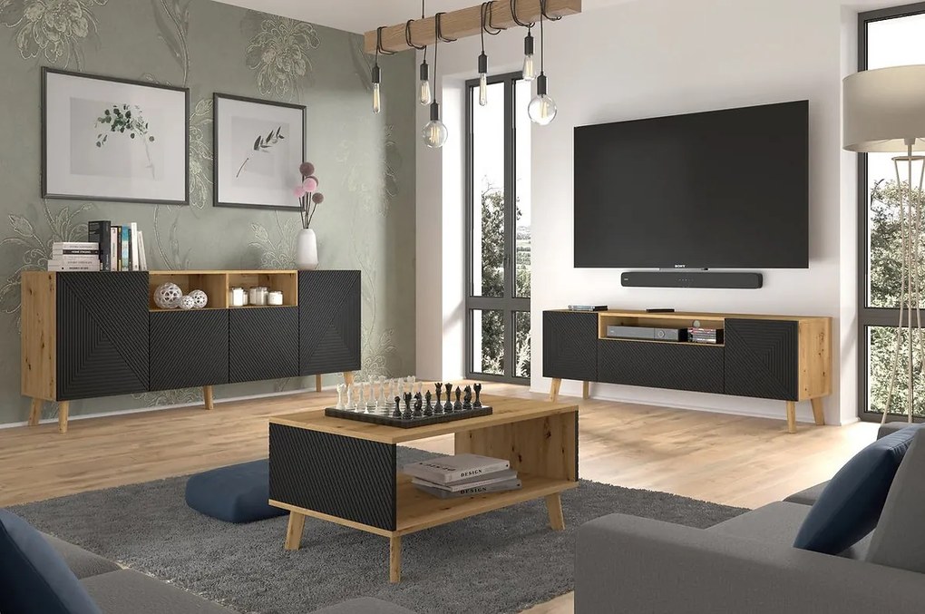 Konferenčný stolík Luxina 90 (dub artisan + matná čierna). Akcia -21%. Vlastná spoľahlivá doprava až k Vám domov. 1124846