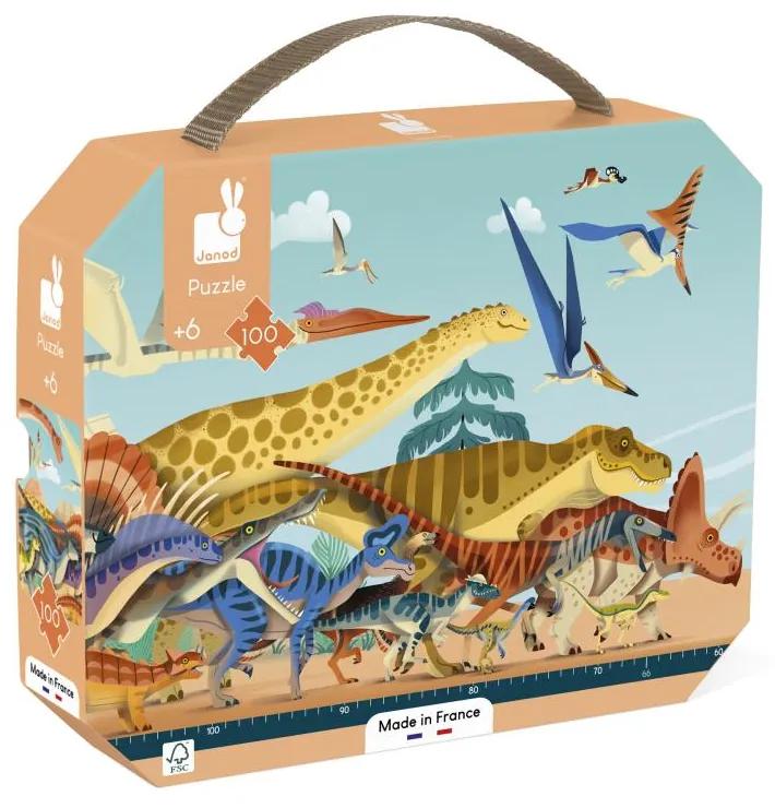 Panoramatické puzzle pre deti v kufríku Dinosaury Dino Janod 100 ks