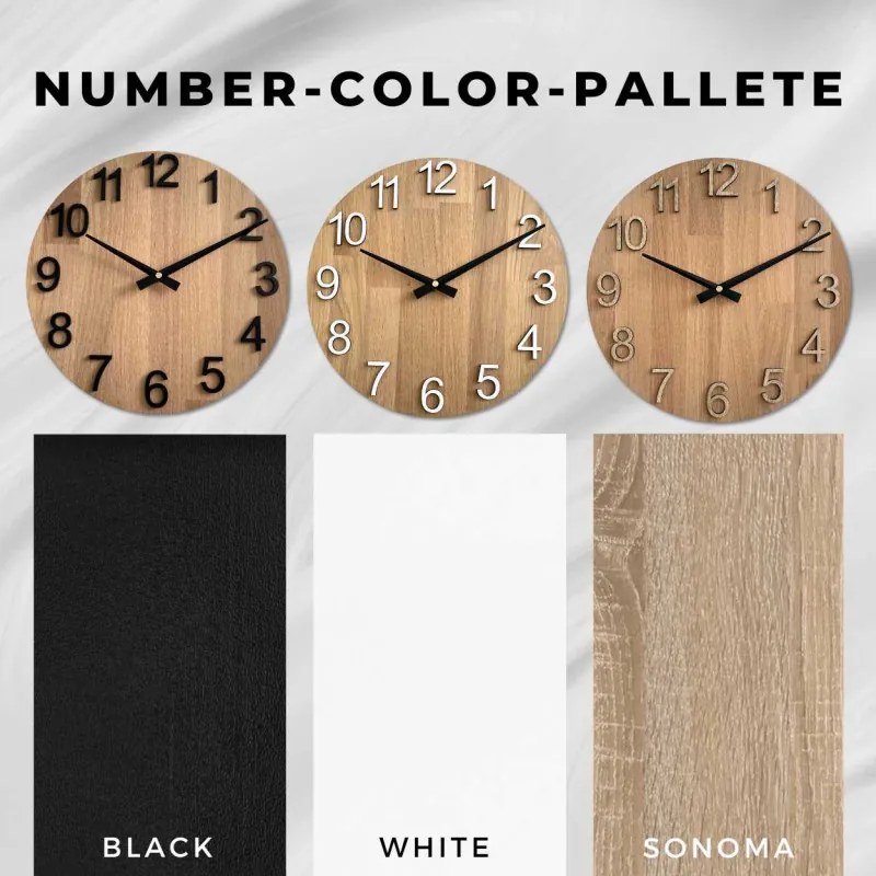 Dubové hodiny na stenu s veľkými číslicami I SENTOP MAS017-natural3041-hands/black