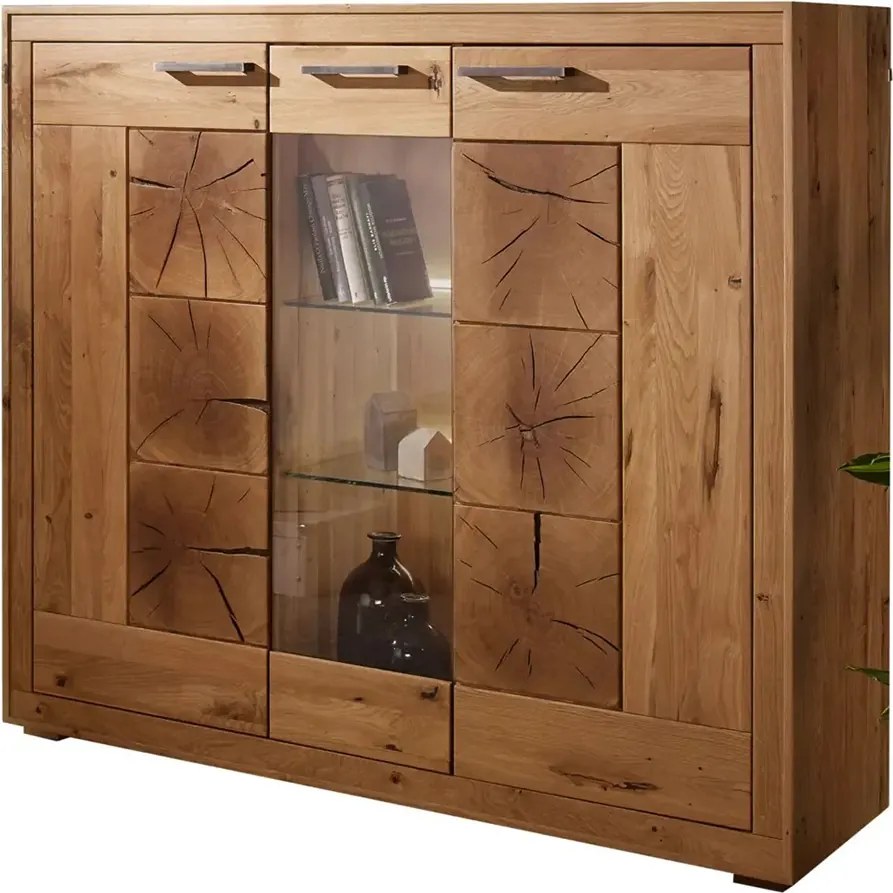 Dubový sekretár s vitrínou a dvomi dvierkami, 150x40x135 cm