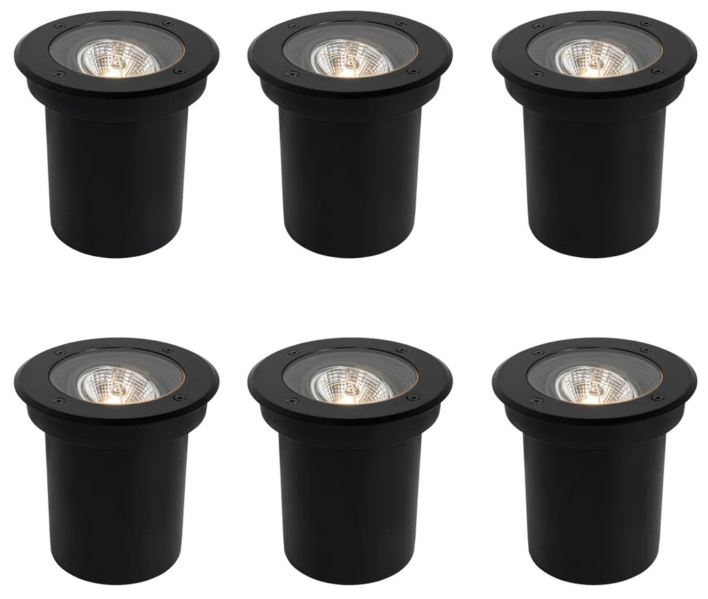 Sada 6 moderných vonkajších zemných svetiel čiernych AR70 nastaviteľných IP65 - Delux