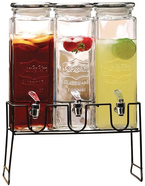 JJA Sada 3 sklenených fliaš, trojitý zásobník na nápoje / pracie gély a aviváž, 3x1,5l