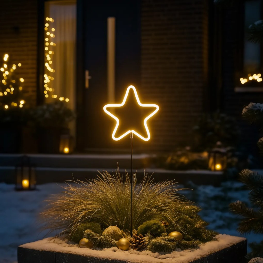 Vianočné neónové zemné bodové svetlo žltá hviezda vrátane LED s časovačom IP44 - Fura