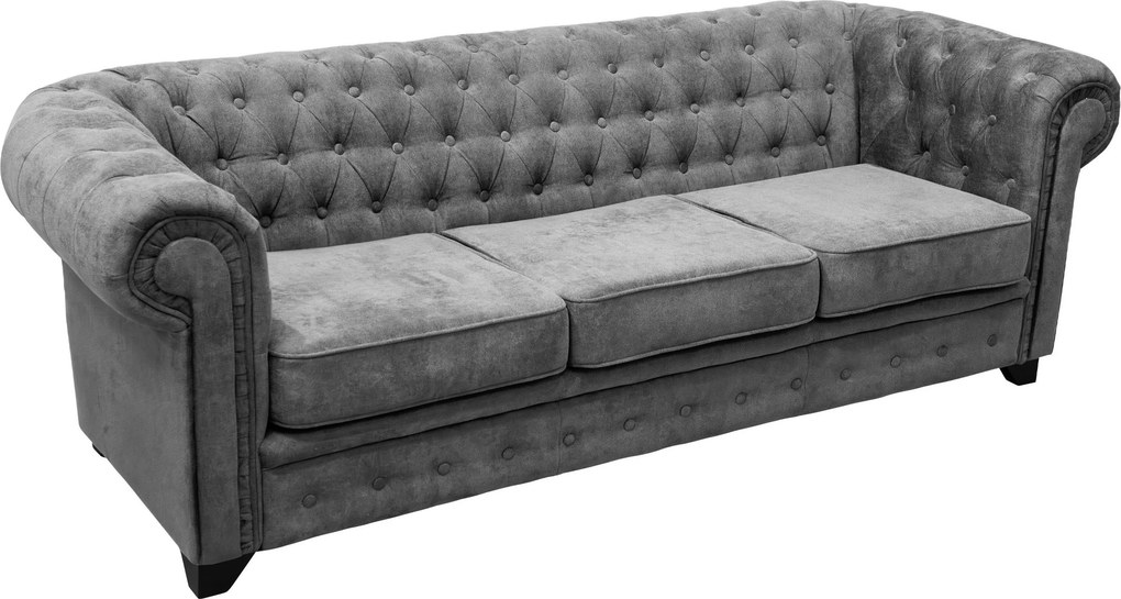 XXXLutz SEDAČKA CHESTERFIELD, drevo, textil, kompozitné drevo, sivá MID.YOU - Sedačky - 000694009808