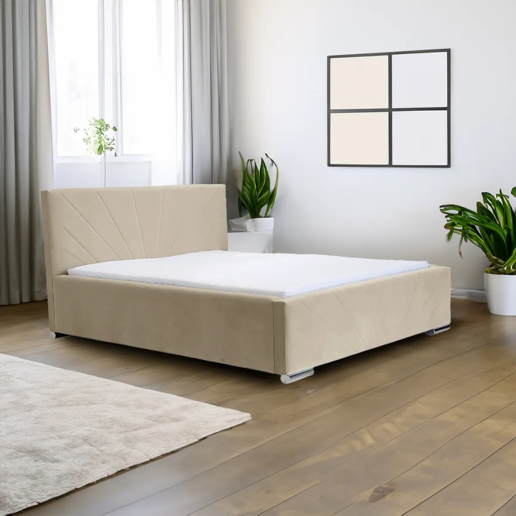 Čalúnená posteľ s úložným priestorom a matracom LEKS Béžová 160 x 200 cm