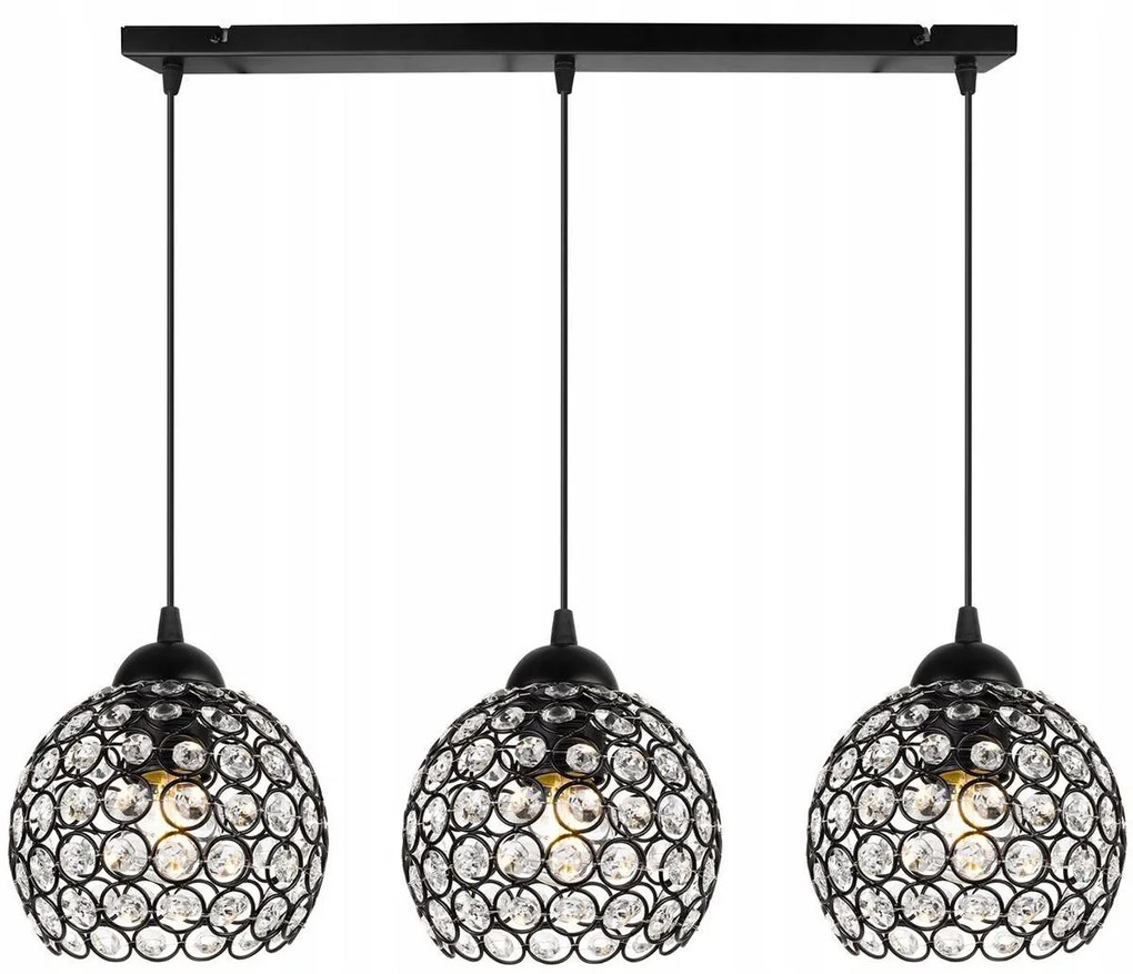 Závesné svietidlo Crystal, 3x čierne krištáľové tienidlo